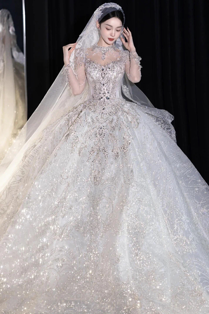 2026 nuevo vestido de boda de novia de alta calidad bordado de perlas vestido de boda de gran tamaño pequeño D116