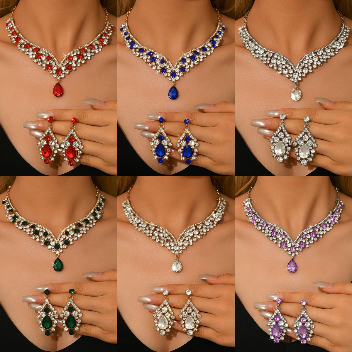 Cross-Border Dress Jewelry Direct Sales European and American Necklace Earrings Two-Piece Set Flower Bride Retro High-End Design Set