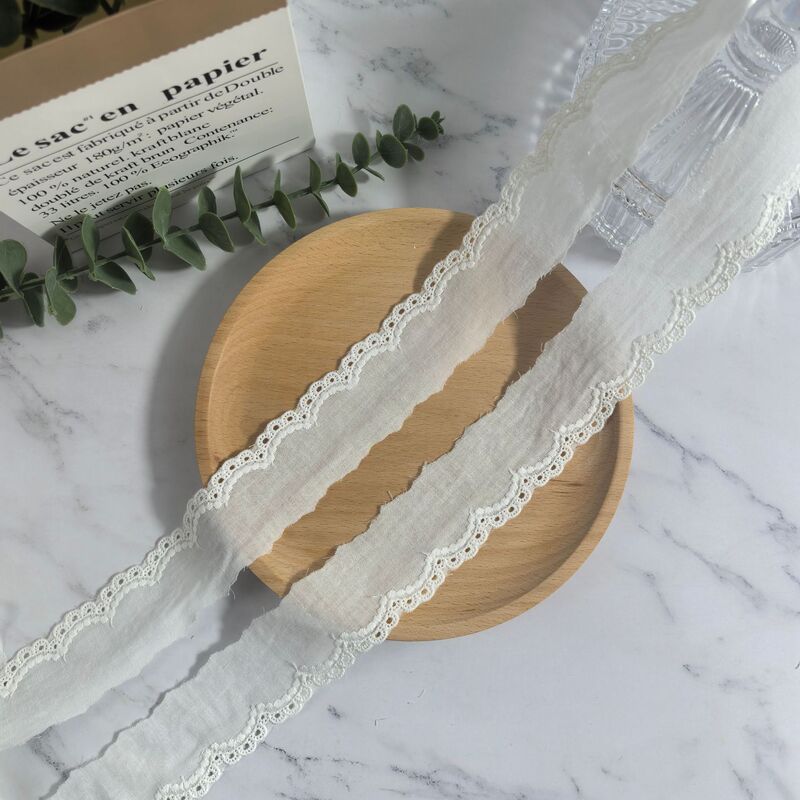 Premium Cotton Fabric Cotton Thread Embroidery 4cm Lace Trim Simple Style Wave Embroidery Lace Clothing Accessories