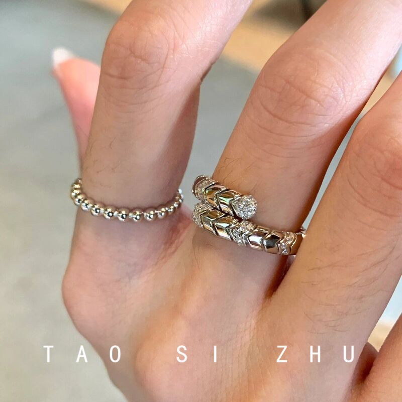 Beautiful snake bone Diamond-embedded light luxury mid-ancient style high-grade temperament open adjustable small diamond snake ring