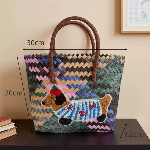 Vegetable Basket Bag Cartoon Kidsren's Small Handbag Handbag Tote Bag Hand-Woven Imitation Rattan Large Capacity Waterproof