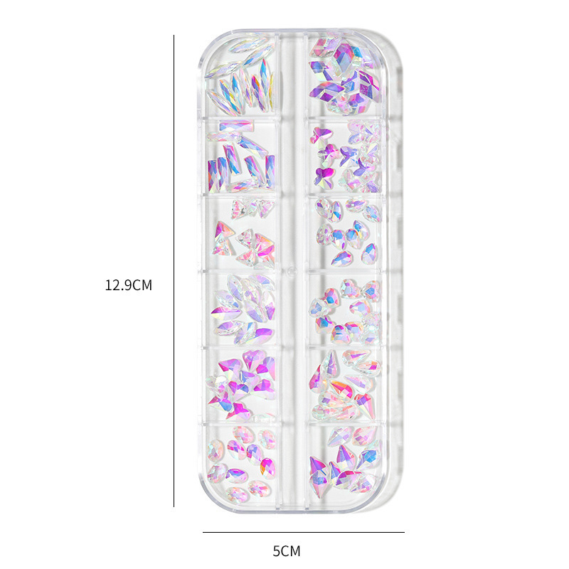 Joyería de uñas 12 rejilla mixta K9 plana en forma especial Temperatura de diamante Elf color mágico especial en forma de diamantes de imitación joyería de uñas al por mayor