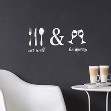 刀叉勺和酒杯跨境亚马逊镜面1mm厚亚克力立体墙贴家庭餐厅厨房贴