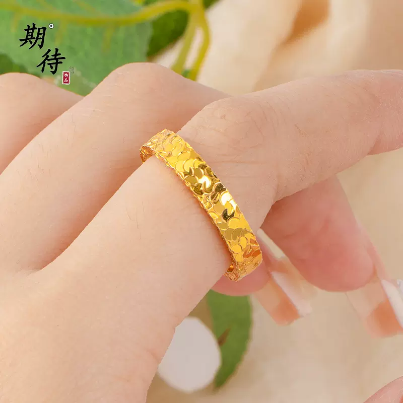 期待古法沙金爆闪戒指简约个性小众潮流三面碎冰冰指环送女友礼物