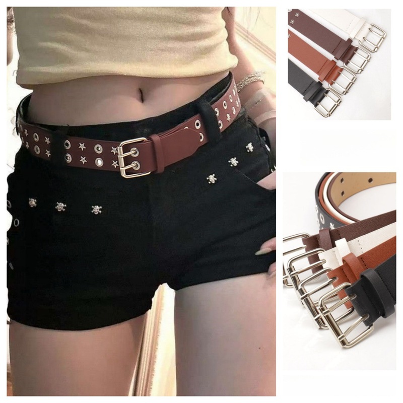 Cross-Border New Korean and Japanese Ins Style Y2K Punk Trendy Belt Street Fashion Versatile Studded Double-Row Pin Buckle Leather Belt