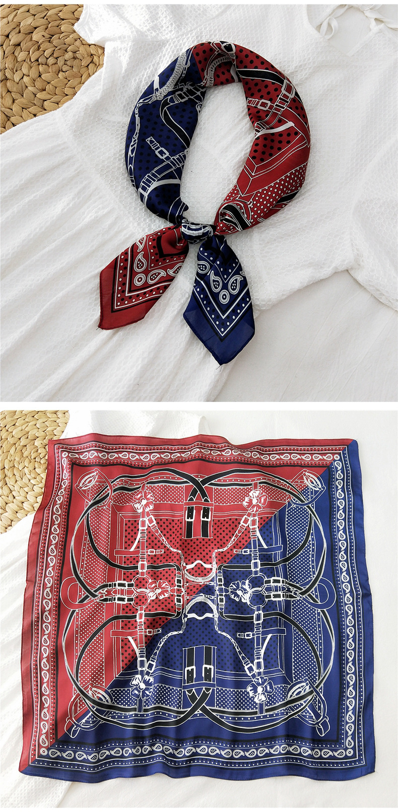 50g Weight Silk Scarf Classification Travel Occasion Silk Material Unisex Gender Printing Design Sweet Style Khaki, Grey, Red, Green, Blue, Black Color Simple Retro Square Scarf 27