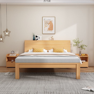 Solid Wood Bed 1.5 Pine Double Bed Economical Modern Simple 1.8m Rental Single Bed 1.2m Wholesale