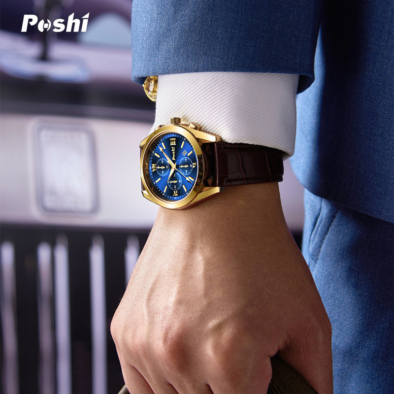 POSHI 2023 nuevo reloj de hombre luminoso falso reloj de cuarzo de tres ojos reloj de hombre de moda de estudiante Masculino