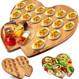 跨境鸡蛋托盘家用心形造型鸡蛋鸭蛋多格展示托盘厨房实木整理托盘