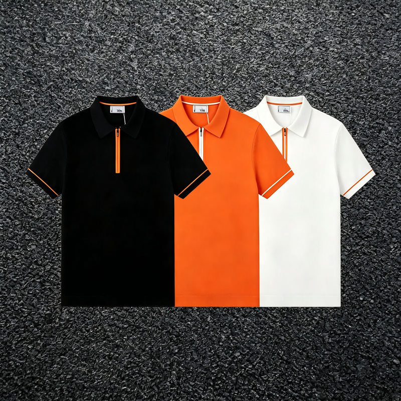 Cross-Border Authentic Version Ai Ma Jia 2026 Summer New Men's Knitted Polo Shirt Business Casual Zipper Short-Sleeve T-Shirt Cross-Border Authentic Version Ai Ma Jia 2026 Summer New Men's Knitted Polo Shirt Business Casual Zipper Short-Sleeve T-Shirt