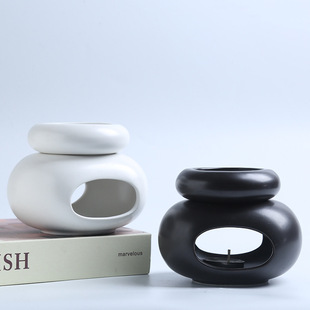 Creative Oval Ceramic Aromatherapy Stove Elliptical Separate Oil Stove Witch Soup Cup Candle Iron Frame Cross Border