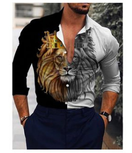 Ropa de hombre europea y americana de comercio exterior nueva personalidad casual de otoño camisa impresa de manga larga de los hombres de moda más camisa de tamaño