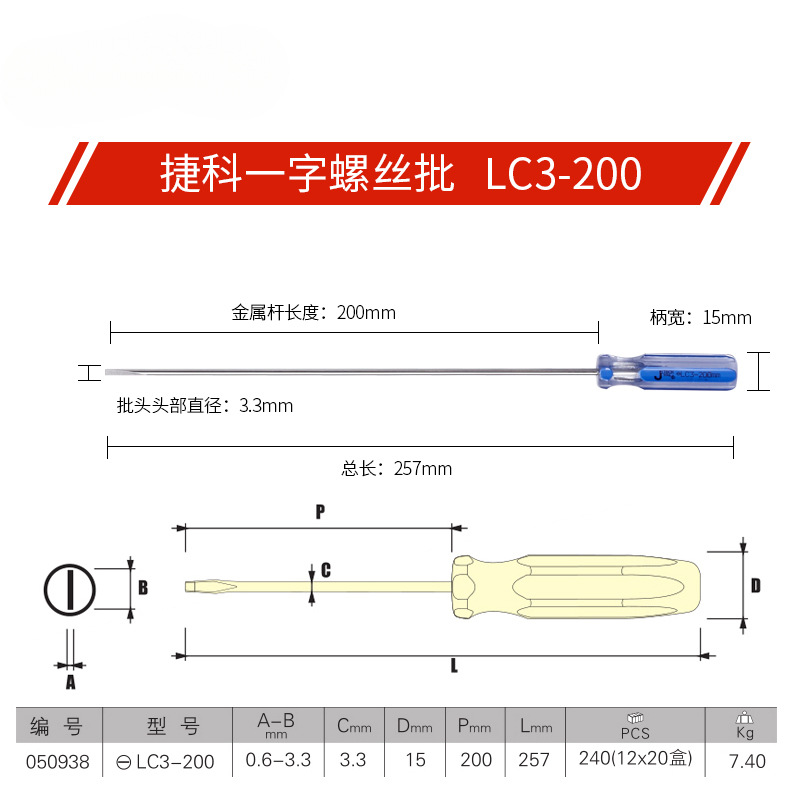 Herramientas de Czech, destornillador de una cruz, destornillador de mango de barra de color con boca plana magnética LC-