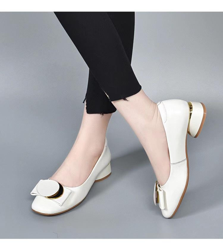 Giày lười nữ da thật mũi vuông gót thấp 3 cm dáng basic đa năng — Màu đen chi tiết 4