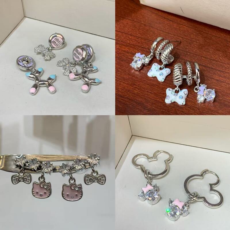 Niche exquisite high sense y2k design sense kt stars earrings temperament all-match cute cartoon ball dog ear buckle Niche exquisite high sense y2k design sense kt stars earrings temperament all-match cute cartoon ball dog ear buckle