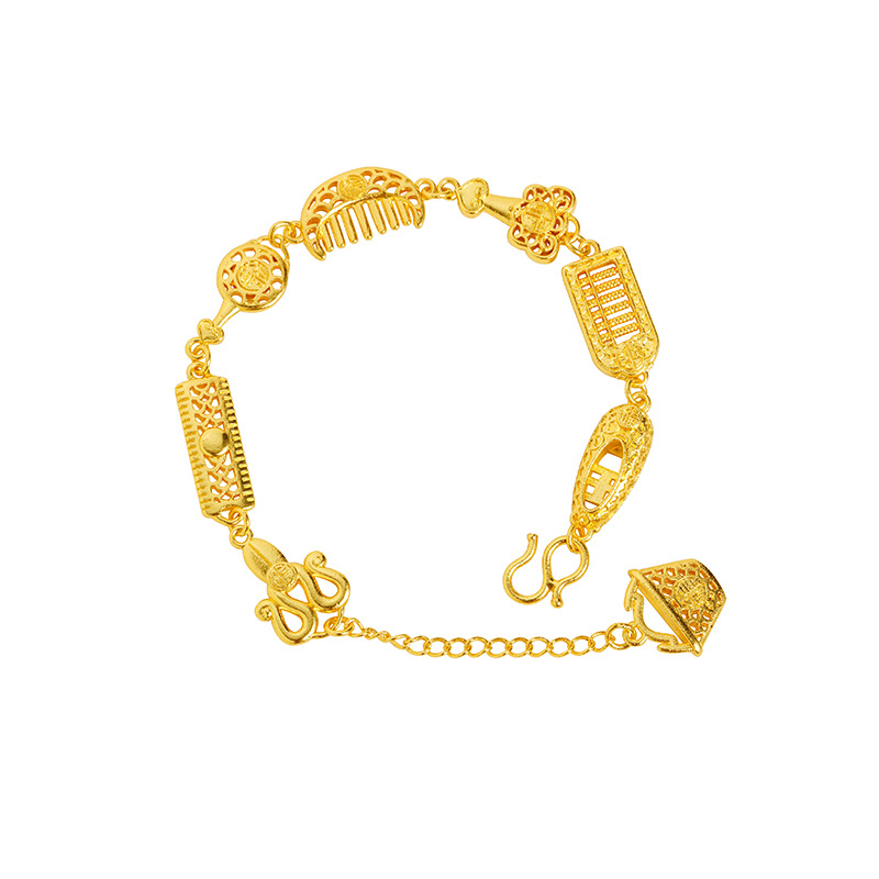 Sha Jin auspicioso ocho tesoros ábaco pulsera yuan Bao verano dama moda temperamento hueco alta sensación de joyería de estilo chino