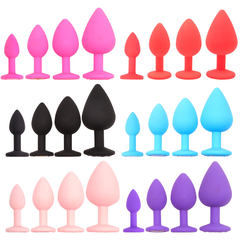 Silicone Anal Plug Set, 4-Piece Progressive Sizes with Pink Jewelled Base — detail image 6