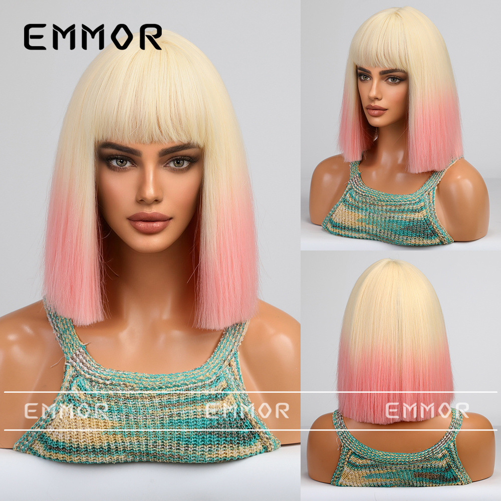 Transfronterizo flequillo negro marrón teñido púrpura Pelo Corto Bobo clavícula pelo completo cabeza cubierta en línea celebridad COS personalidad peluca