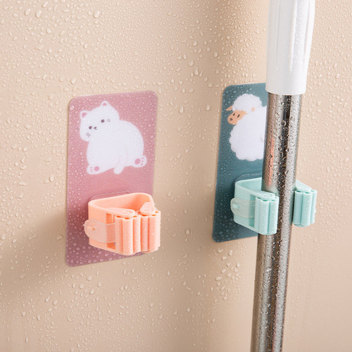 3642 mop clip broom card holder mop hook strong traceless punch-free bathroom wall mop holder cartoon sticky hook