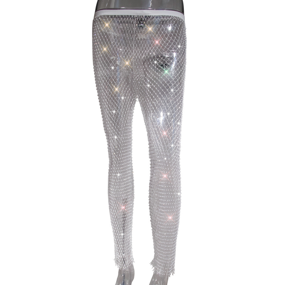 Leggings de rejilla con diamantes de imitación, adelgazantes, para mujer, éxito de ventas en Amazon, color fluorescente 1052