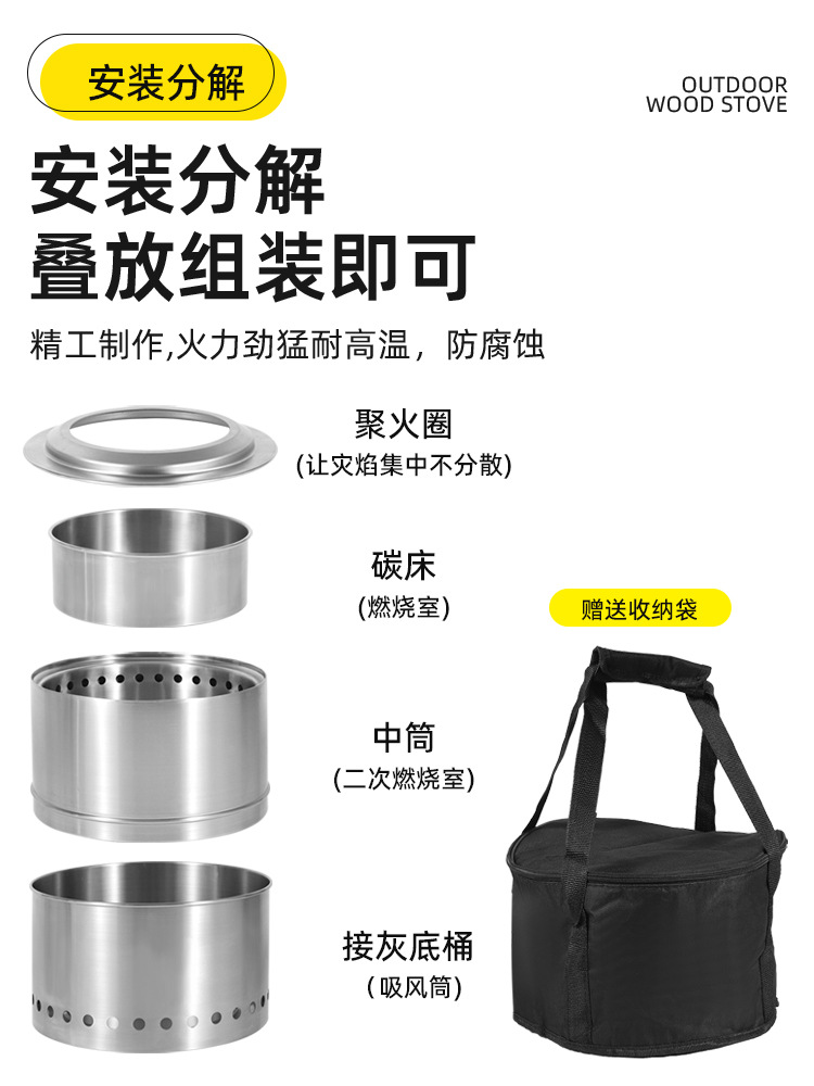 Horno de acero inoxidable al aire libre, horno de leña plegable, resistente a altas temperaturas y no fácil de deformar, horno de barbacoa de picnic de camping, estufa de calefacción