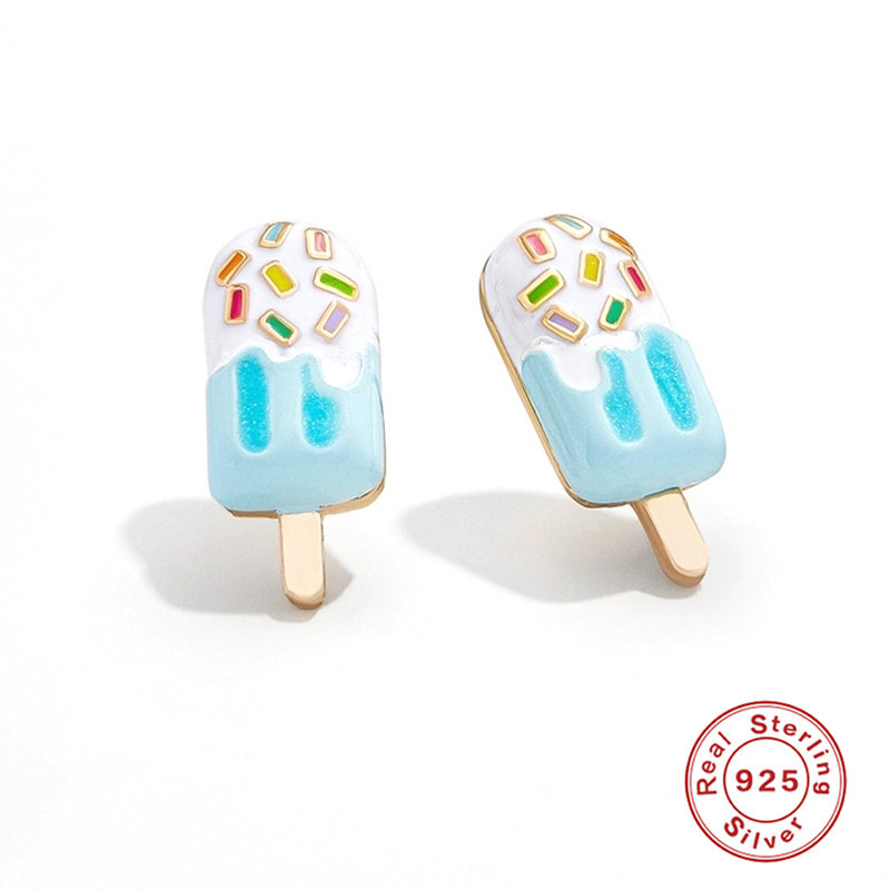 1 Pair Simple Style Ice Cream Enamel Sterling Silver Ear Studs display picture 3