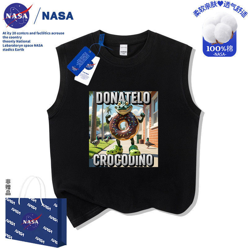 Nasa Children's Pure Cotton Vest Tungtungsahur Crocodile Abstract Print Foreign Shanhaijing T-Shirt Top