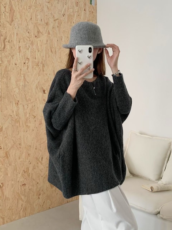 慵懒风针织衫毛衣外套女秋冬2025新款不规则设计感蝙蝠袖上衣|undefined