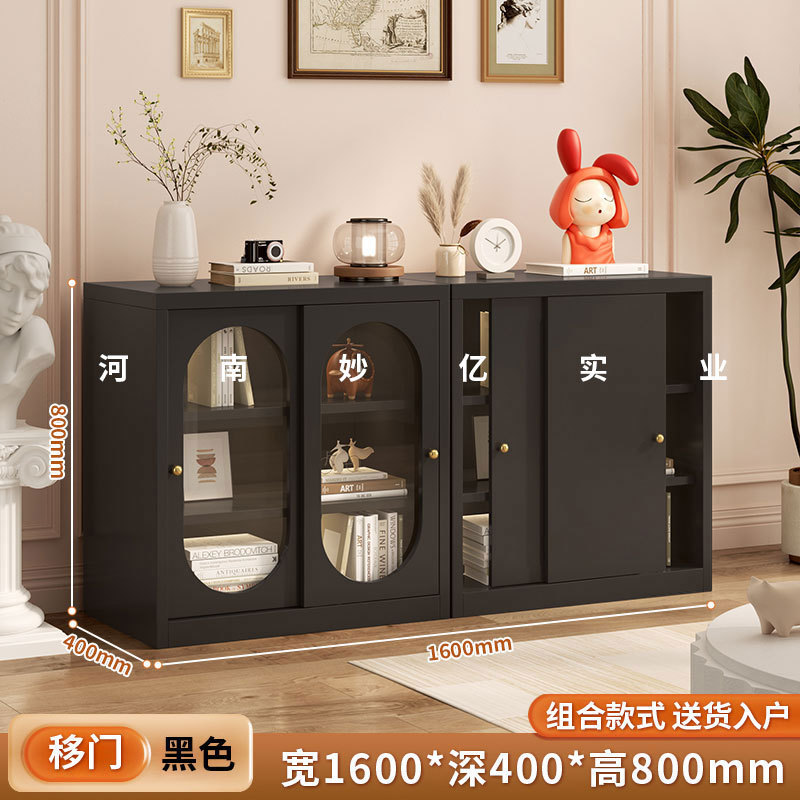 Wrought Iron Door Sideboard Simple Living Room Storage Cabinet Home Bookcase Bookshelf French Style Moving Door Tea Storage Cabinet