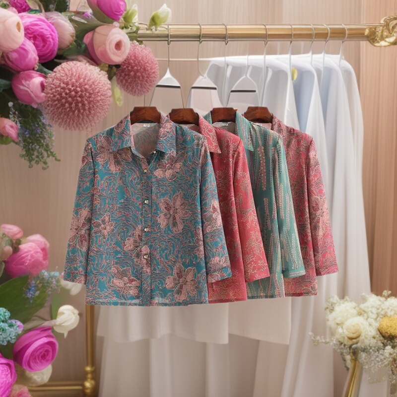2026 Summer Clothing for Mothers, Middle-Aged and Elderly Ice Silk Cotton Shirts, Mid-Sleeve Cardigan Shirts, Thin Base Shirts for Mothers 2026 Summer Clothing for Mothers, Middle-Aged and Elderly Ice Silk Cotton Shirts, Mid-Sleeve Cardigan Shirts, Thin Base Shirts for Mothers