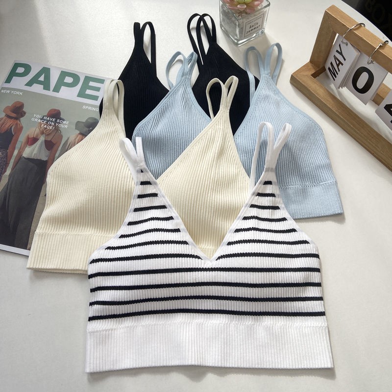 스트라이프 아름다운 백 슬링 원활한 브래지어 튜브 브라 원피스 컵 스레드 가슴 랩 속옷 여름