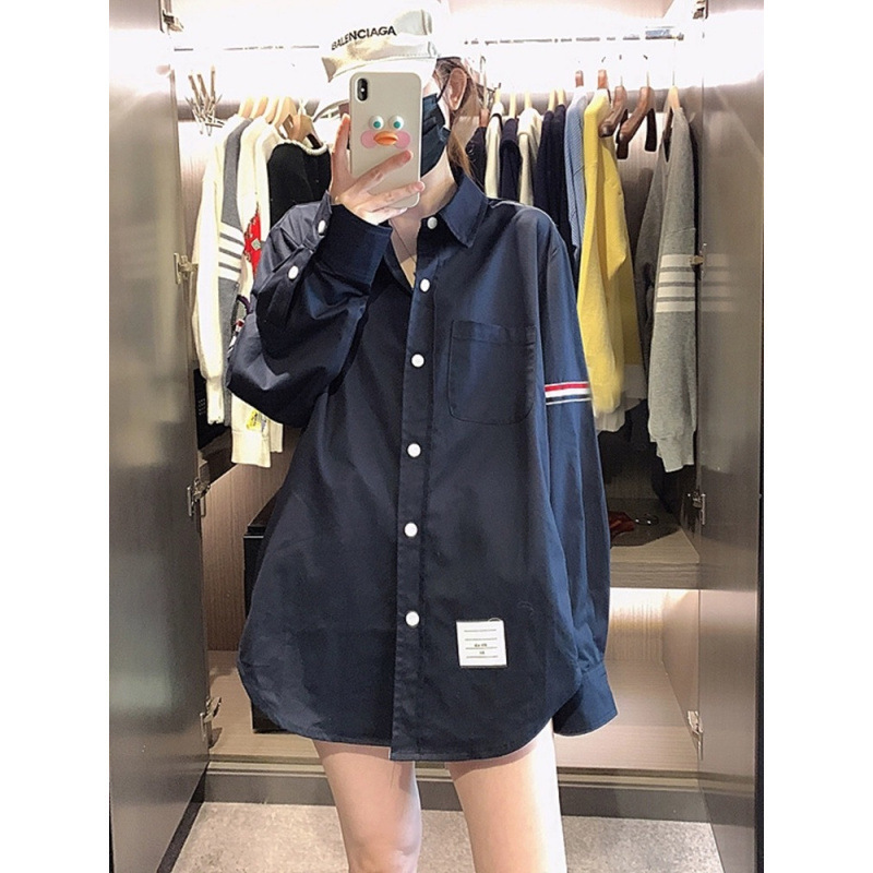 新款春秋夏设计感学院风衬衫外套小众女纯白色宽松tb衬衫长袖衬衣|undefined