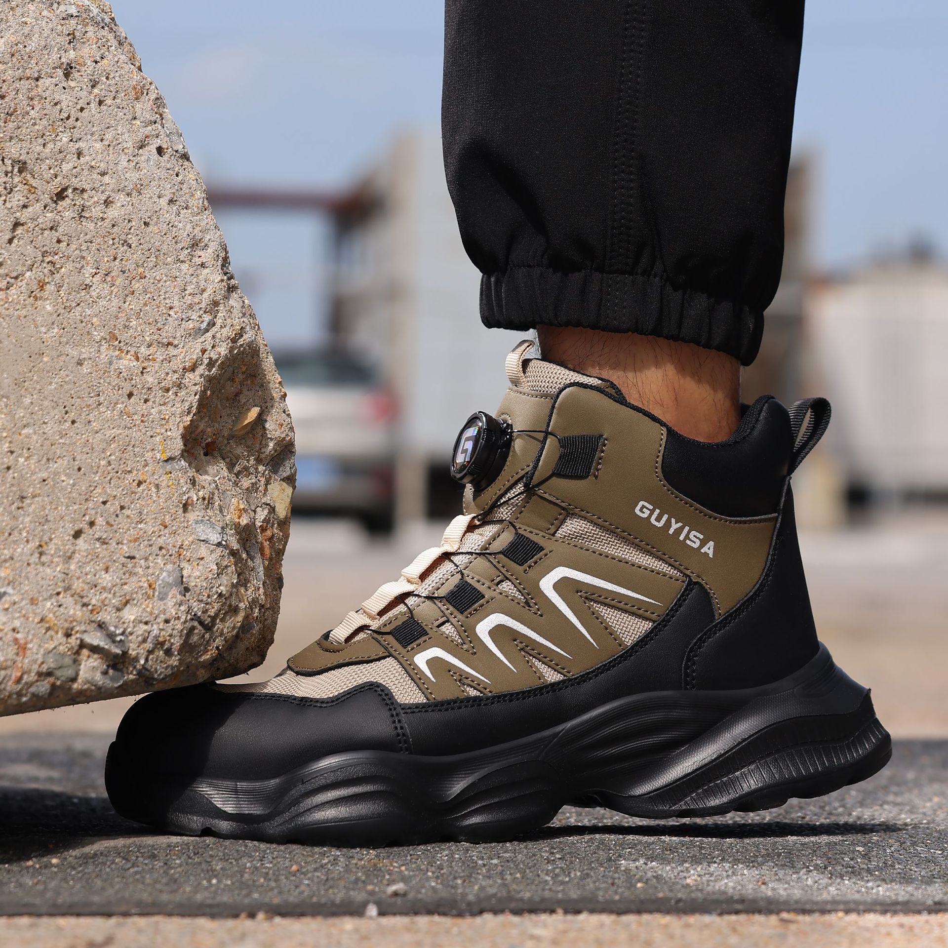 Zapatos de protección laboral nuevos zapatos de hombre, botón giratorio de cilindro alto, zapatos de trabajo cómodos, zapatos de seguridad resistentes al aceite, zapatos resistentes al desgaste.
