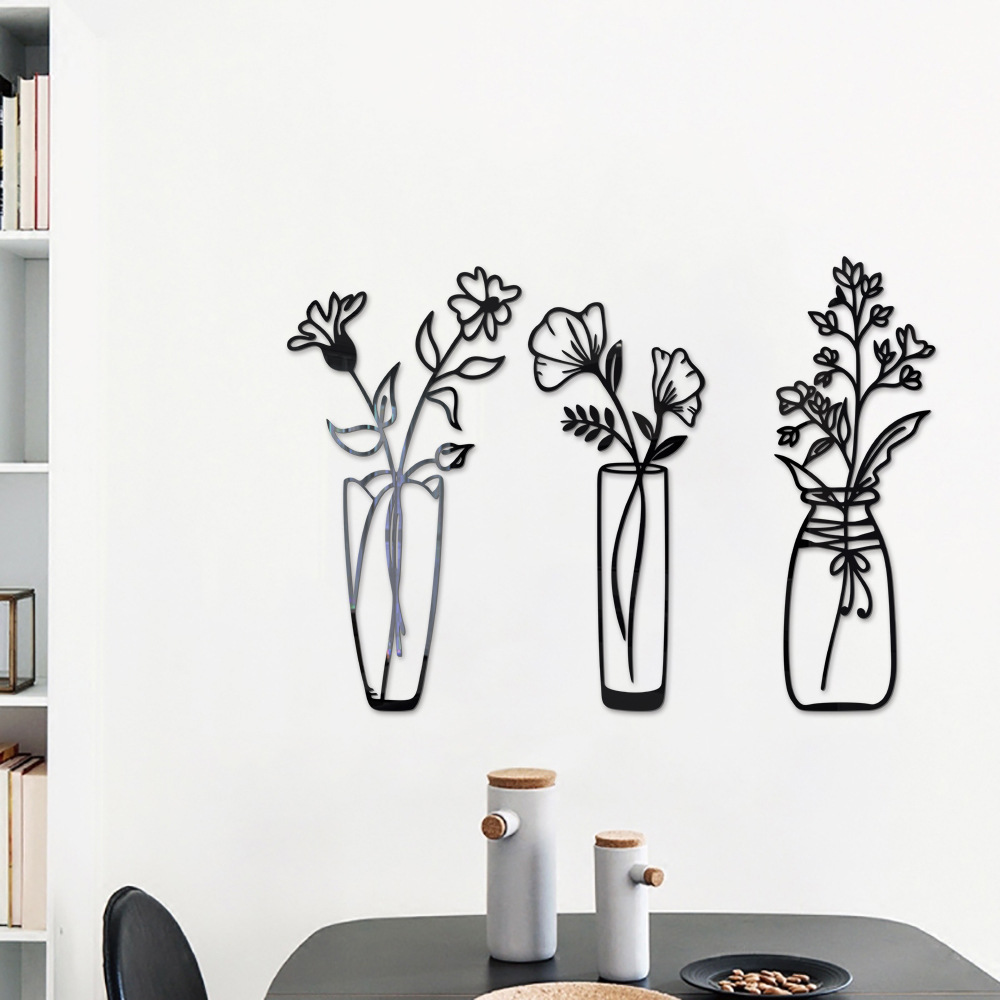 3d Potted Plant Acrylic Mirror Wall Sticker For Home Decoration_voghion.com