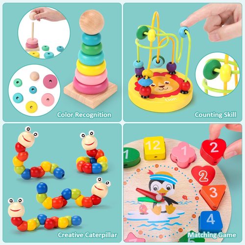 Wooden children's early education educational aids Tetris building blocks tangram puzzles knock-on piano combination toys wholesale