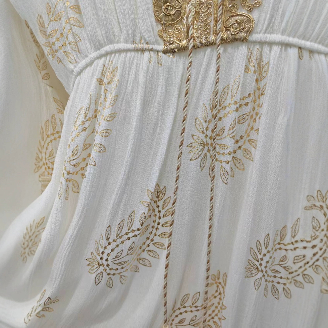 New Women's Fashion Malay Indonesian Muslim Robe Fashionable Gold Embroidered Dress_ecoleips.com