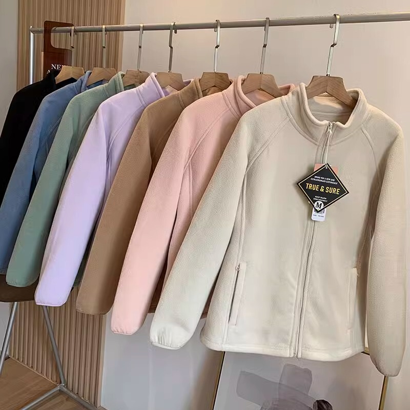 Island Country Single ~ Autumn and Winter New Loose Fleece-Lined Double-Sided Polar Fleece Stand-Up Collar Jacket for Women