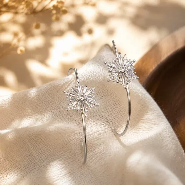 Silver Snowflake Large Hoop Earrings for Women, Light Luxury and High-End Feel, Autumn and Winter Earrings, Stunning and Unique, Exaggerated Style Earrings