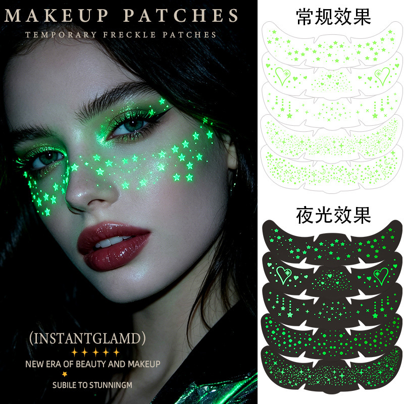 Cross-border luminous freckle tattoo stickers, waterproof European and American star and heart makeup stickers, temporary face stickers for holiday parties, customizable Cross-border luminous freckle tattoo stickers, waterproof European and American star and heart makeup stickers, temporary face stickers for holiday parties, customizable