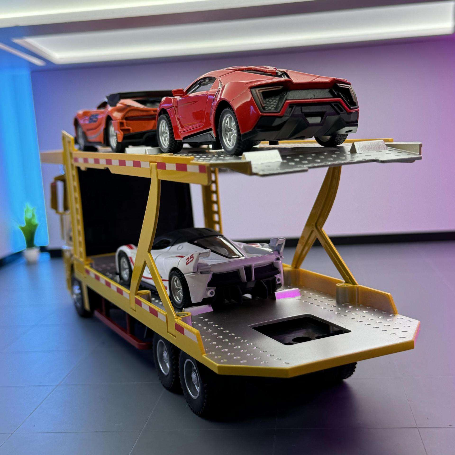 Hengteng aleación modelo de coche 1:24 Dapeng transporte remolque sonido y luz contenedor juguete coche música modelo Decoración