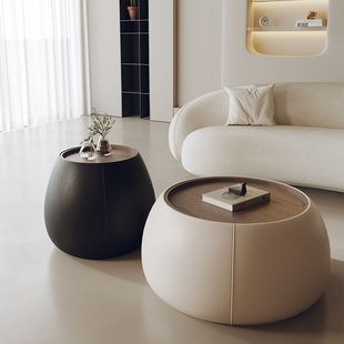 2025 New Style Home Living Room Modern Simple Cream Style Small Apartment Light Luxury Creative Storage Round Coffee Table Design