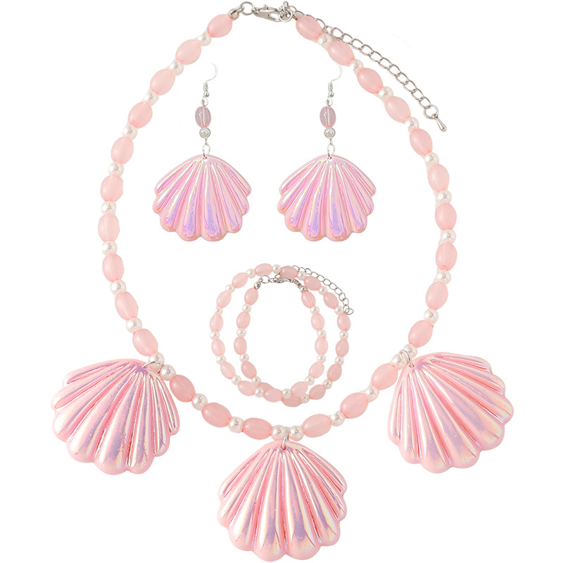 Nueva moda Rosa Shell cuentas joyería traje colorido acrílico fresco oído gancho collar pulsera al por mayor