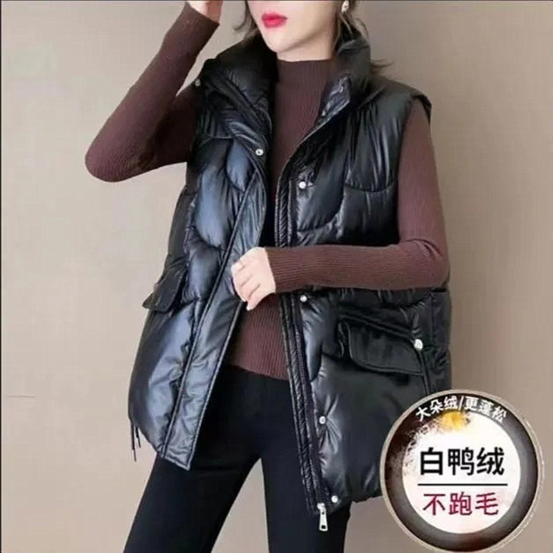 여성용 다운 조끼 한국 스타일 패션 루즈핏 2025 신상 오리털 조끼 세련된 조끼 따뜻한 숏 조끼