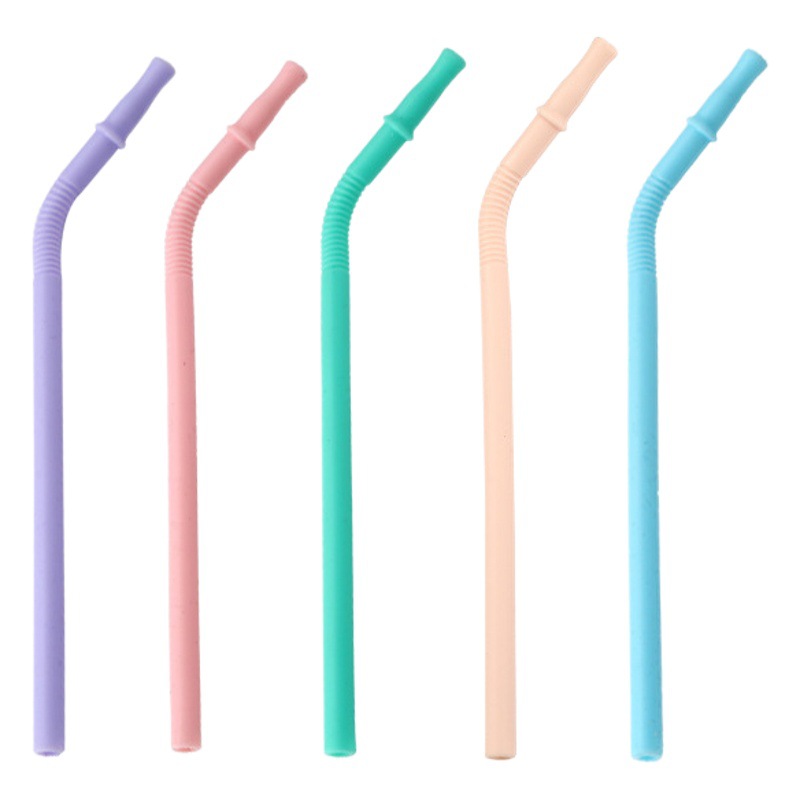 Fábrica al por mayor de silicona paja jugo leche té bebida pequeña paja suave color creativo traje de codo de silicona
