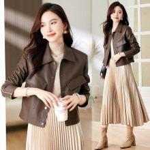 海宁皮衣女真皮2025年新款韩版时尚翻领绵羊皮短款女士皮夹克外套