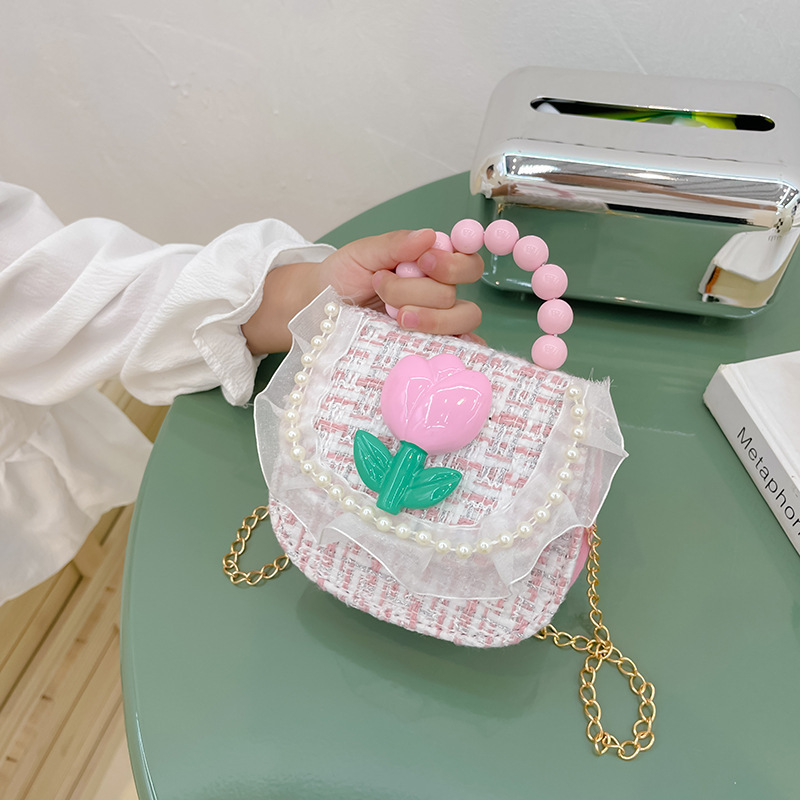 2022 nuevos niños bolso de hombro crossbody Chanel estilo niñas bolsa perla portátil accesorios de dibujos animados bolsa de desgaste