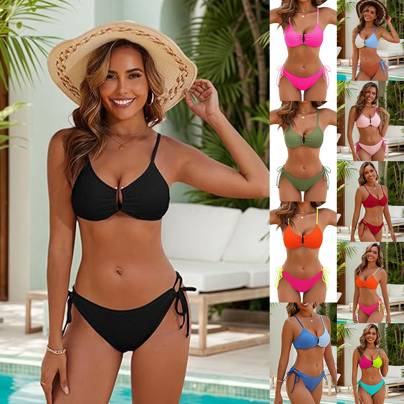 2025 Sexy Bikini Set Playful Swimsuit Women's Color-Blocked Swimwear Beach Swimming Essential Sporty Style