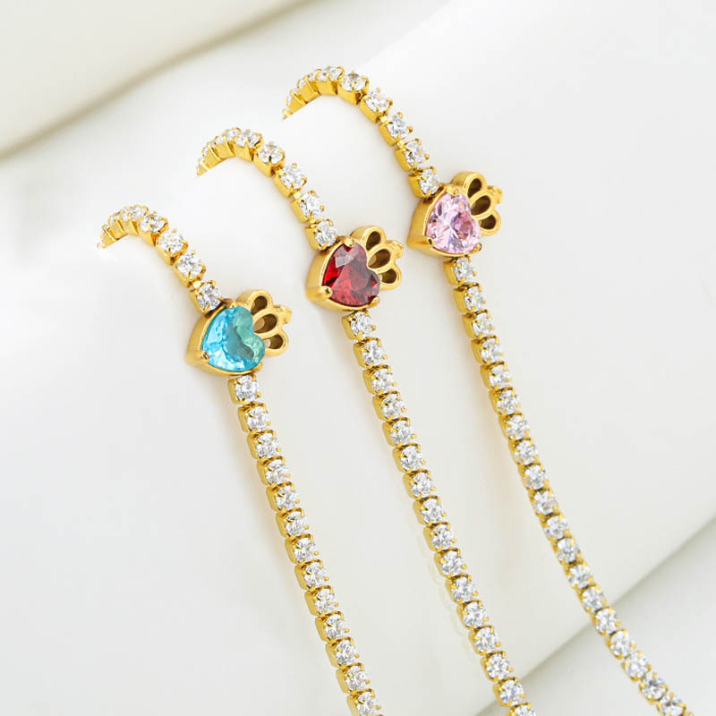 Titanium Steel Chain Material Elegant Simple Style Heart Shape Titanium Steel Zircon Tennis Chain Bracelets In Bulk