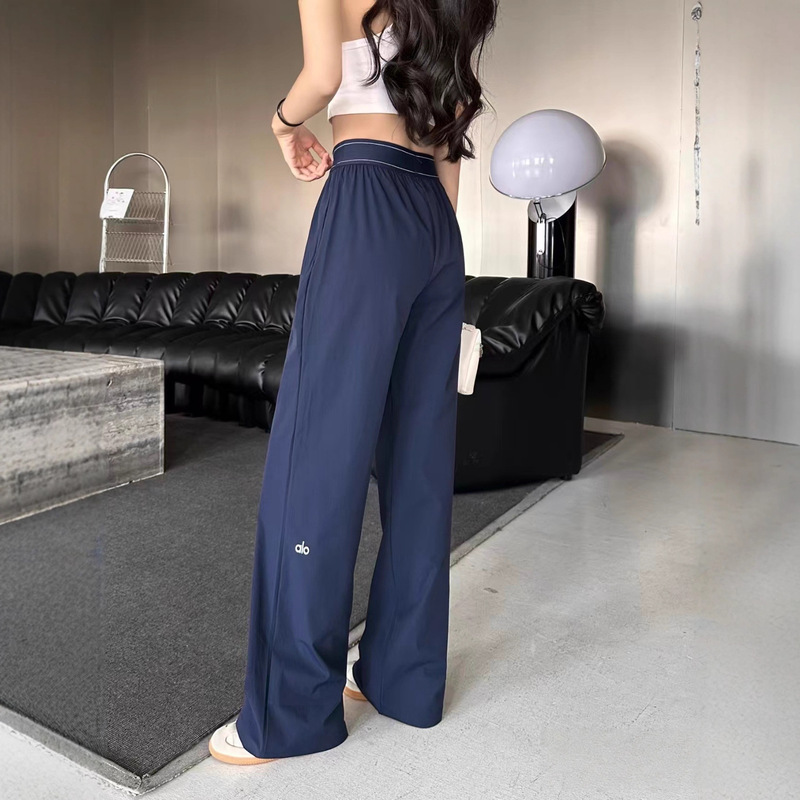 Alogant Thin Loose Casual Straight Yoga Sports Pants Wide-Leg Pants Elastic Waist Quick-Dry Pants