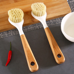 Wooden handle natural sisal pot brush, natural beech handle sisal pot brush, long handle pot scrubber